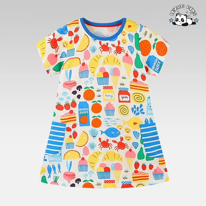 LEZONKIDS - Toddler Kids Baby Girl Summer Princess Dress Short Sleeve Floral Print Cotton Party Casual Clothes Dresses For Girls